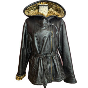 Wilsons Leather Black Jacket with Leopard Print Lining